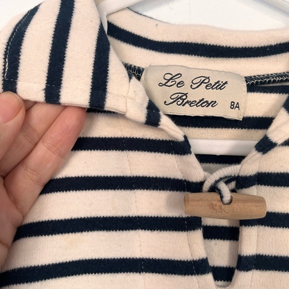 Le petit Breton. Striped Kids Shirt with Toggle Closure 8yo Cream/Navy Blue - Picture 6 of 6